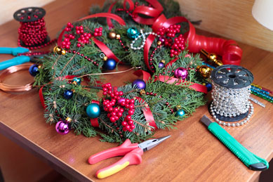Crafting a holiday wreath